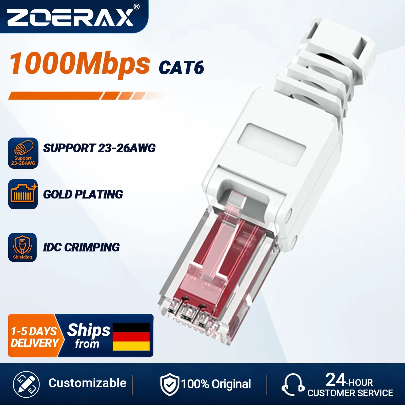ZoeRax RJ45 CAT6 CAT5E Connettore Terminazione Ethernet senza attrezzi Estremità cavo LAN per cavo di rete 23AWG-26AWG Confezione da 24/12