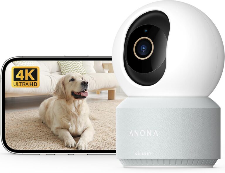 Anona Pano 4K Telecamera WIFI Interno,Videocamera Sorveglianza Animali/Cani | 360° PTZ, Wi-Fi 6 2,4/5G, Auto-Tracking, Rilevamento AI Persone/Animali/Bambino Pianto, Modalità Priv…