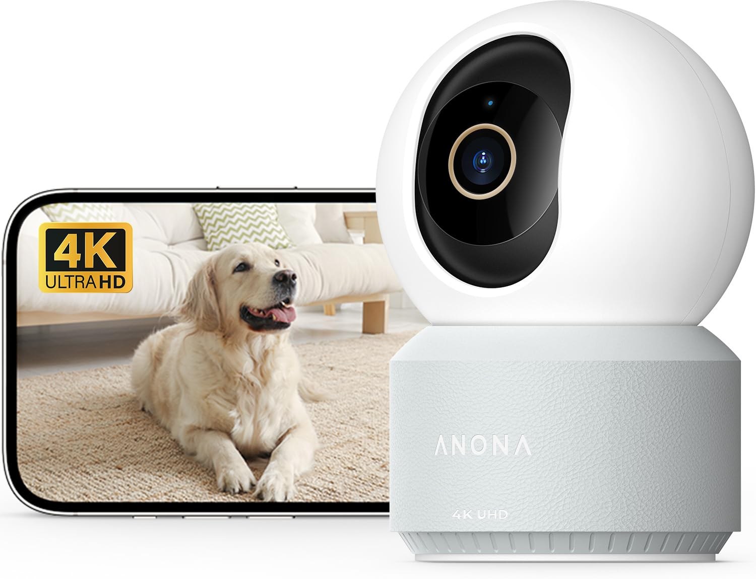 Anona Pano 4K Telecamera WIFI Interno,Videocamera Sorveglianza Animali/Cani | 360° PTZ, Wi-Fi 6 2,4/5G, Auto-Tracking, Rilevamento AI Persone/Animali/Bambino Pianto, Modalità Priv…