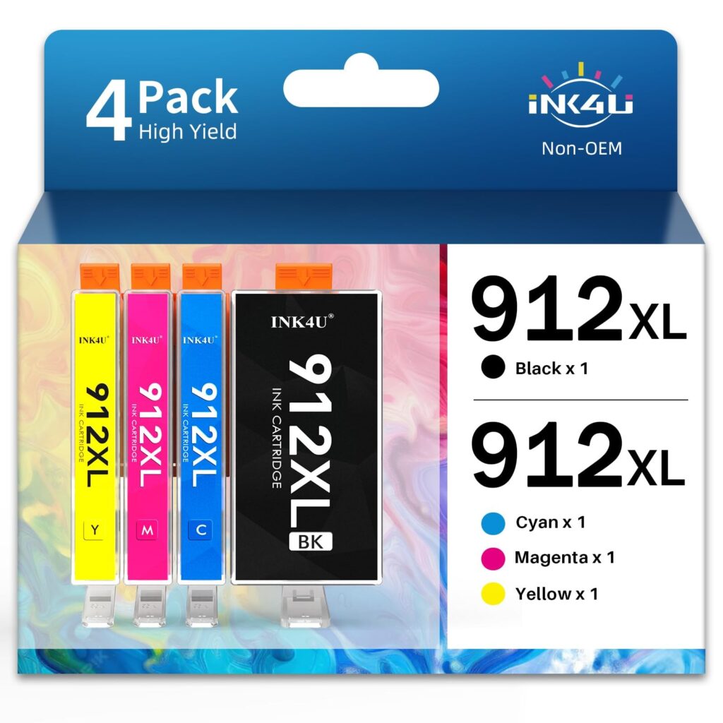 INK4U Cartucce multipack 912XL (con chip) compatibili con HP 912XL 912 XL | Cartuccia 912 912XL compatibile con stampanti HP Officejet 8012, 8014, 8015, 8017, OfficeJet Pro 8022,…