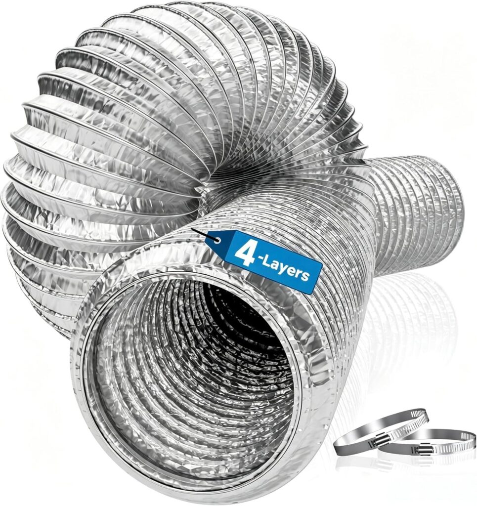 Hon&Guan 150mm X 2,5m Tubo Flessibile in Alluminio, 2 Fascette in Acciaio | Cappa Cucina Tubo di Ventilazione Flessibile in Alluminio, Tubo Scarico Condotti per Aria Condizionata,…