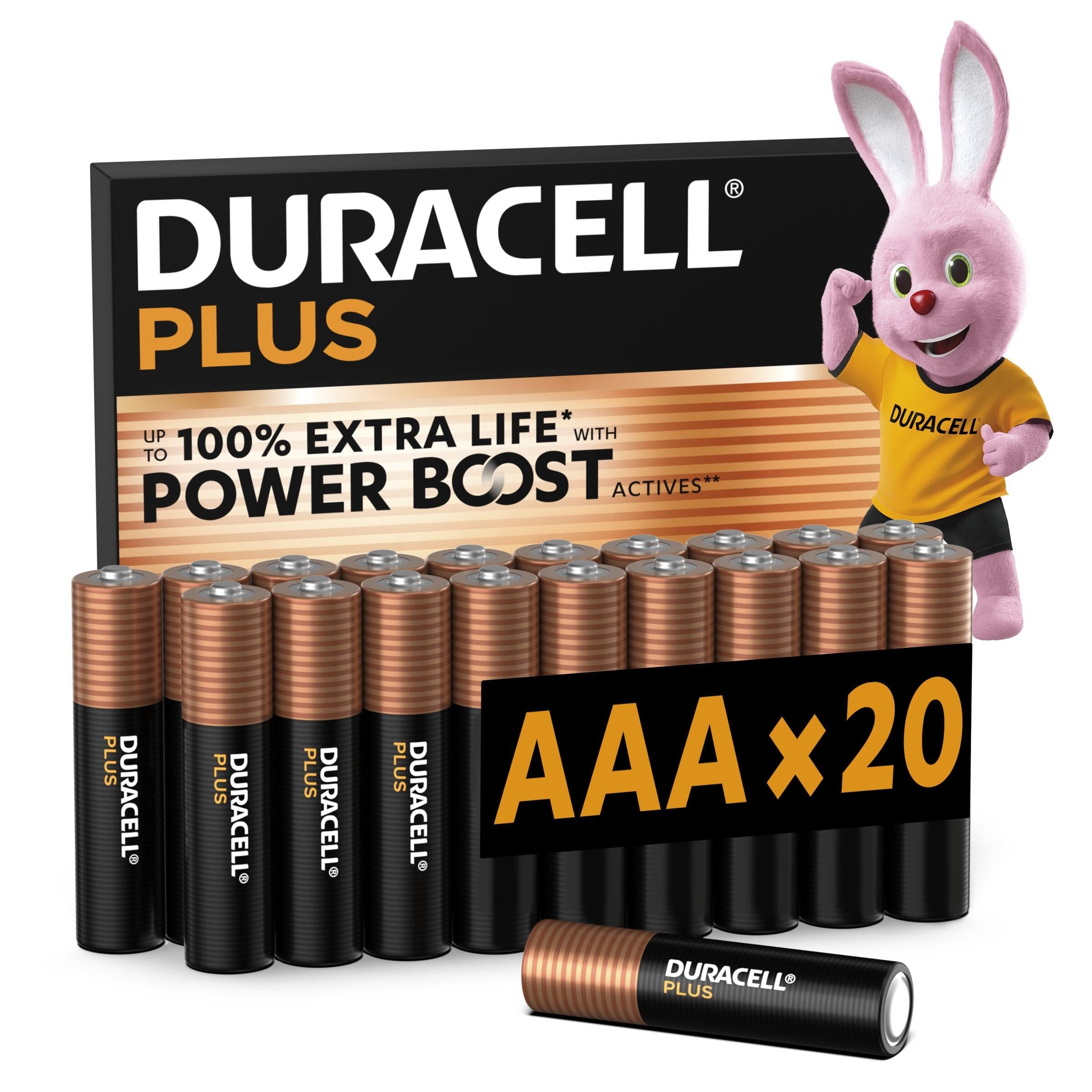 DURACELL AAA Batterie Alcaline Plus (Confezione da 20) 1.5V, LR03 | Fino al 100% di durata extra con Power Boost Actives - Affidabilità per i dispositivi di utilizzo quotidiano