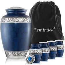 Set 5 Urne Cremazione per Ceneri Umane - 1 Ottone Adulto, 4 Ricordi - Blu