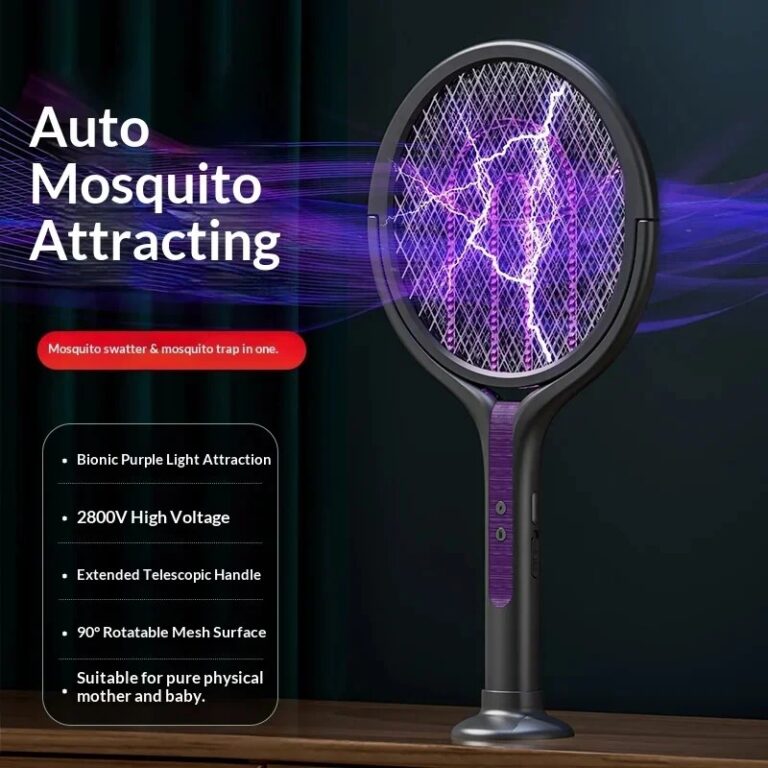 Racchetta Elettrica Antizanzare Girevole con Manico Retrattile, Ricaricabile USB, per Casa e Giardino - Il Più Venduto