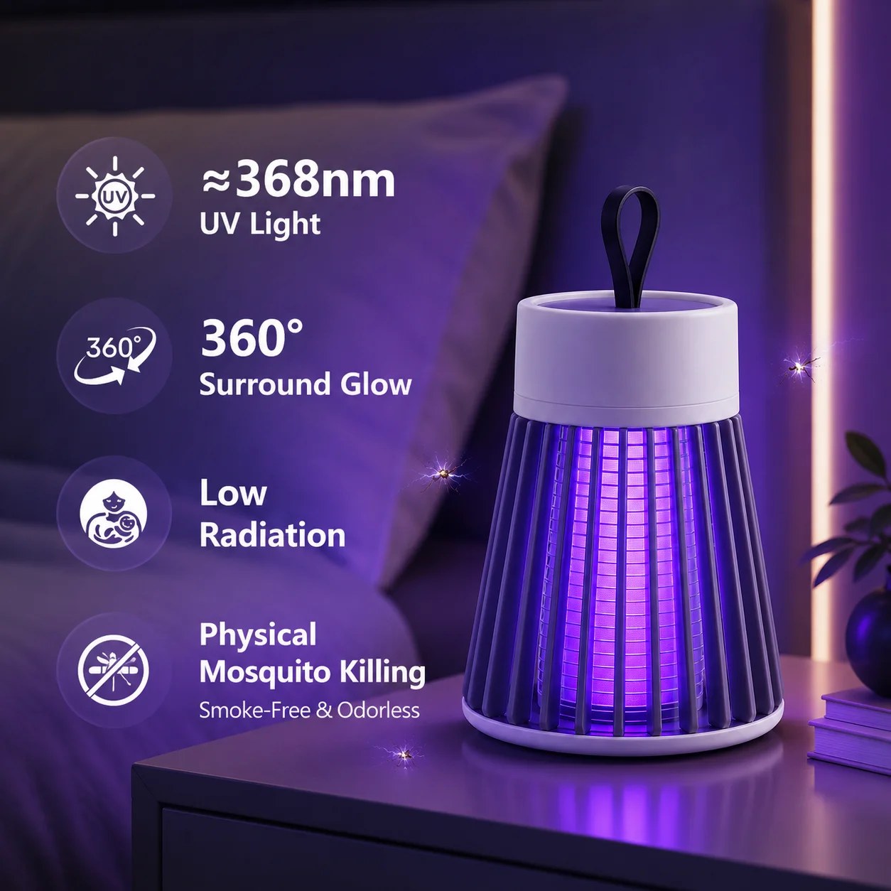 Lampada antizanzare USB Type-C, trappola elettrica UV per insetti, per camera da letto, campeggio all'aperto, contro zanzare, mosche, vespe