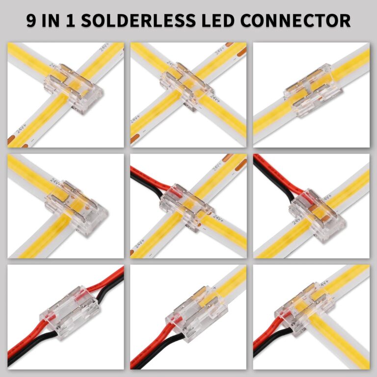 8 connettori LED senza saldatura 9 in 1 trasparenti fai da te L T X forma filo da 15 cm per strisce LED COB da 2 pin 8 mm 10 mm