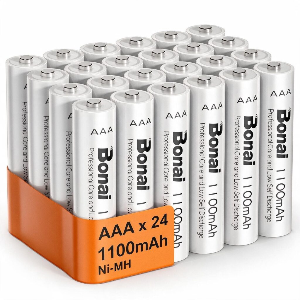 BONAI 24 Batterie Ricaricabili AAA Ni-MH 1100mAh 1.2V Scorta Famiglia Pile Ministilo 1200 Cicli di Ricarica per Luci Solari Esterno Sensori Allarme e Dispositivi Professionali