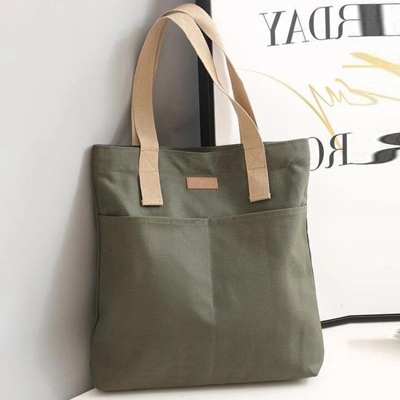 Borsa tote in tela da donna Borsa a tracolla casual da donna di design tinta unita Borsa da spiaggia per lo shopping riutilizzabile in cotone di grande capacità