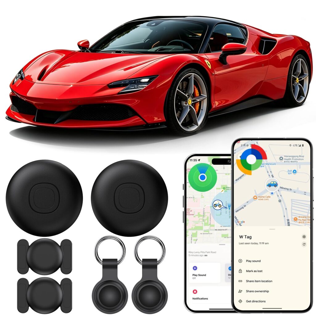 GPS Tracker per Auto, Smart Tracker Tag per Android e iOS, 2 Pezzi Magnetico Localizzatore GPS Per Auto, senza Abbonamento, IP68 Impermeabile Localizzatore con App Autonomia Lunga…