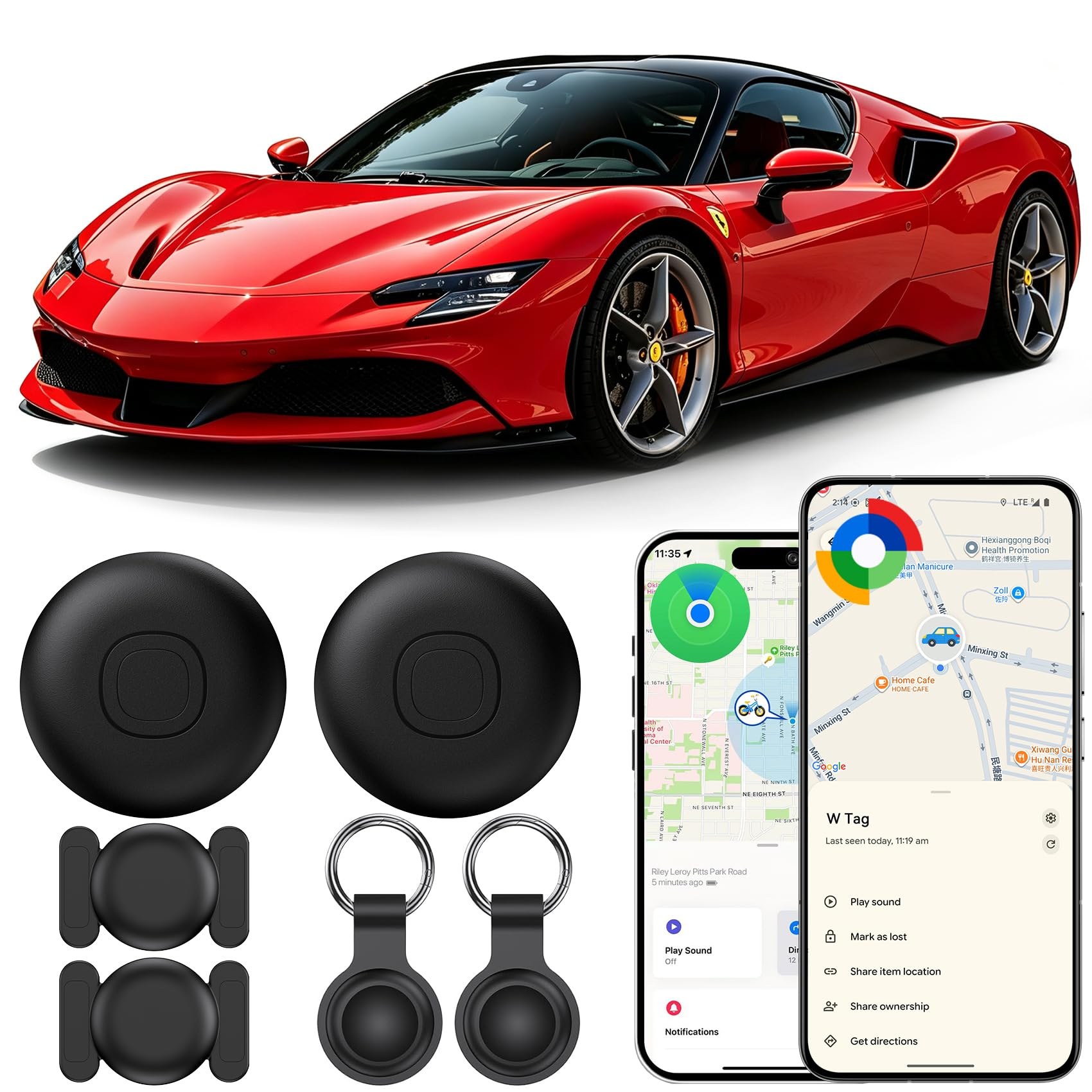 GPS Tracker per Auto, Smart Tracker Tag per Android e iOS, 2 Pezzi Magnetico Localizzatore GPS Per Auto, senza Abbonamento, IP68 Impermeabile Localizzatore con App Autonomia Lunga…