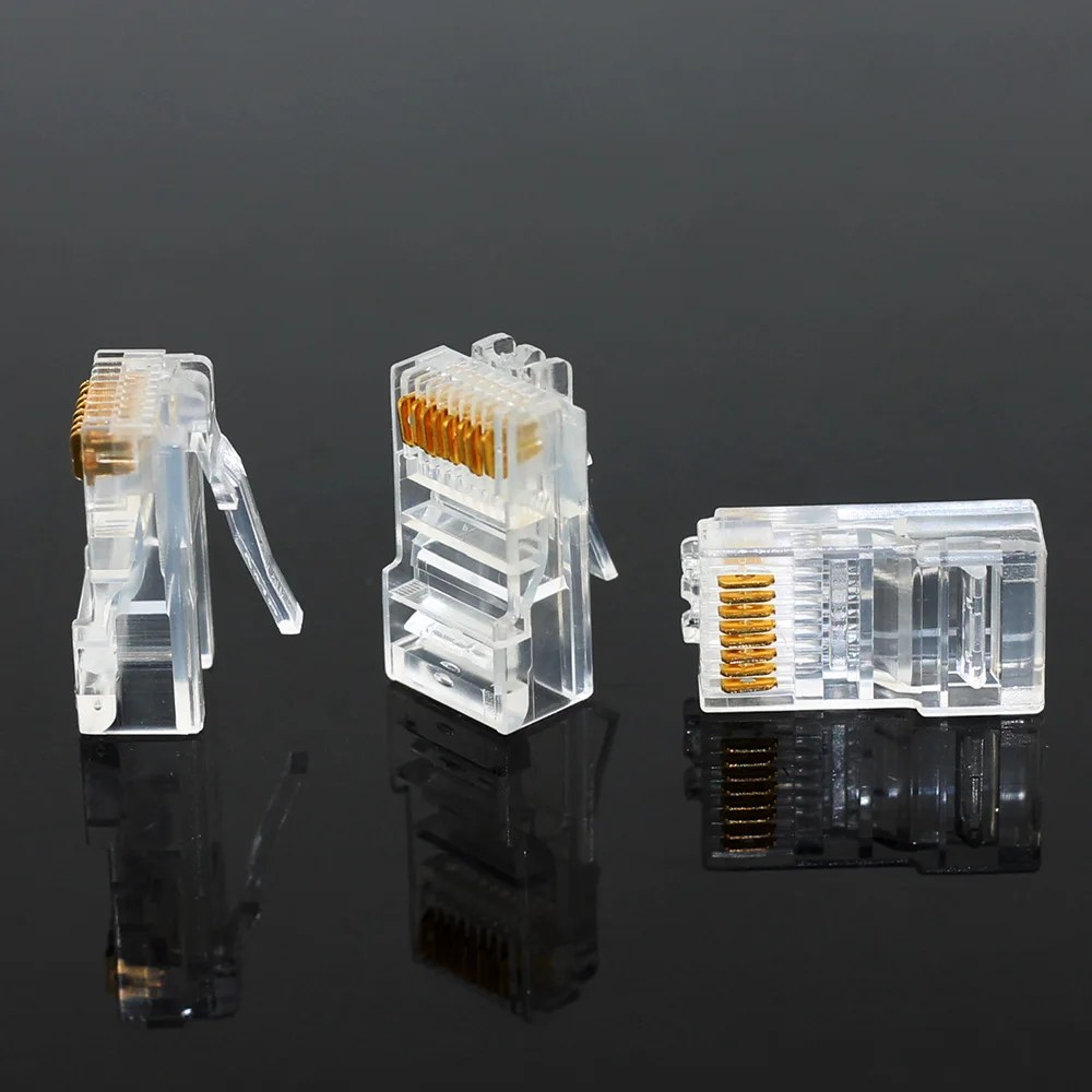 20/50/100PCS RJ45 Cavo connettore Ethernet Modulo Spina di rete RJ-45 Lan Teste di cristallo Cat5 Cat5e Cavo di rete placcato oro