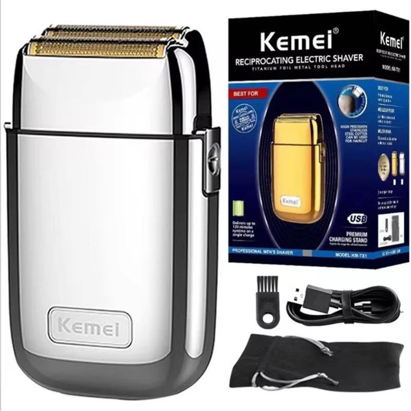 Kemei Tx1 Custodia in metallo ricaricabile Pro Rasoio elettrico per uomo Capelli Barba Rasoio elettrico Macchina da barba calva Finitura Dissolvenza