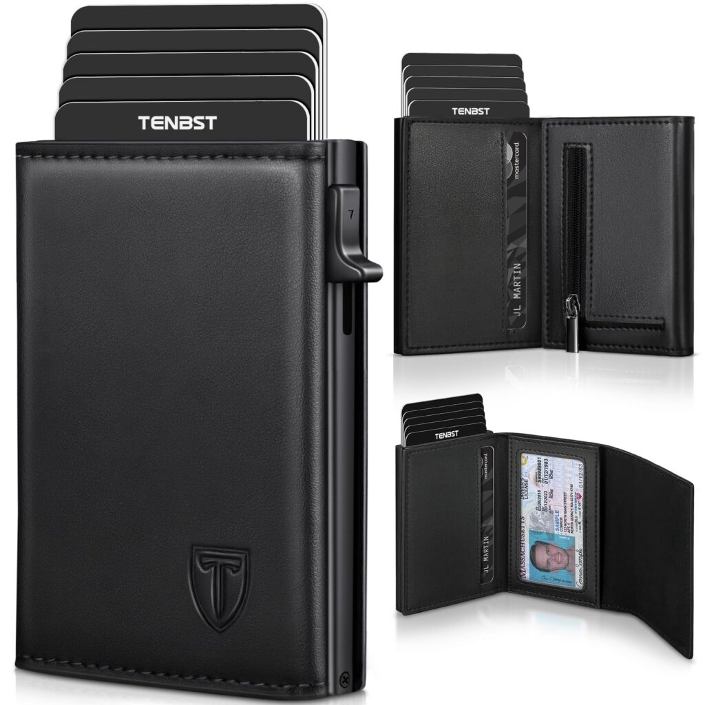 TENBST Portafoglio Uomo di Alta Qualità, esclusivo Portafoglio Uomo Slim con Portamonete & Protezione RFID, lussuoso Portacarte Uomo in Pelle, 8 Scomparti per Carte di Credito, Re…