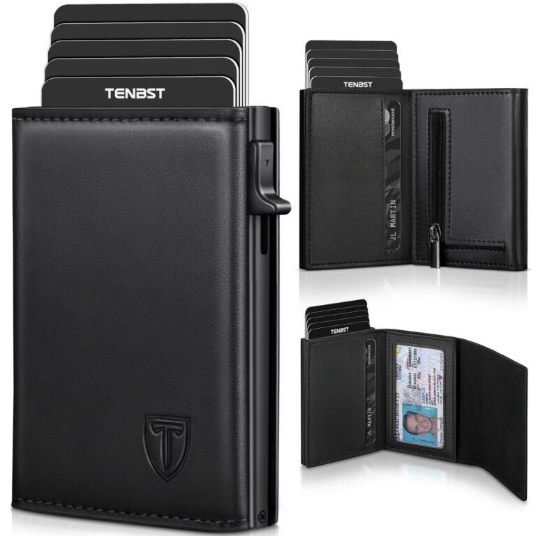 TENBST Portafoglio Uomo di Alta Qualità, esclusivo Portafoglio Uomo Slim con Portamonete & Protezione RFID, lussuoso Portacarte Uomo in Pelle, 8 Scomparti per Carte di Credito, Re…