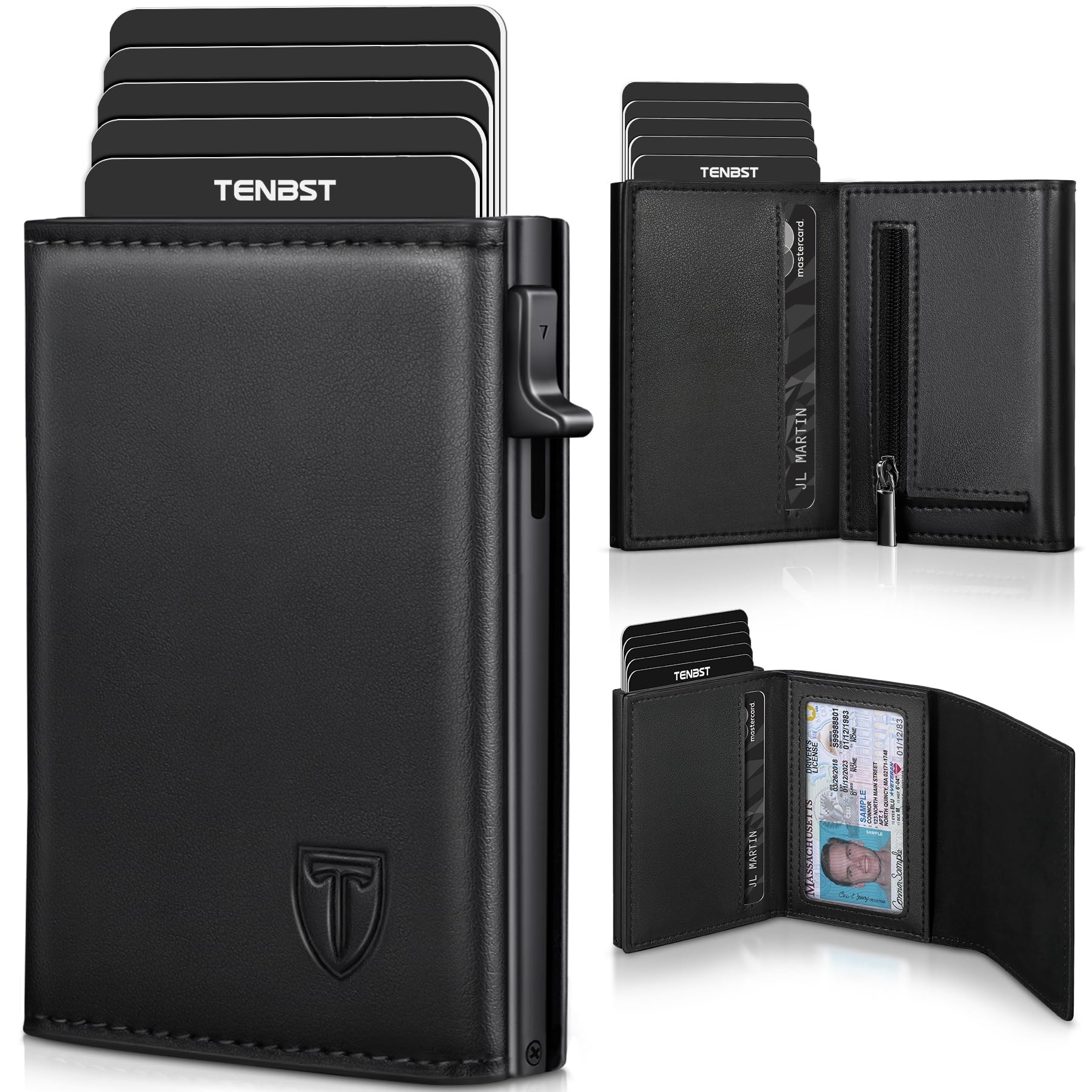 TENBST Portafoglio Uomo di Alta Qualità, esclusivo Portafoglio Uomo Slim con Portamonete & Protezione RFID, lussuoso Portacarte Uomo in Pelle, 8 Scomparti per Carte di Credito, Re…