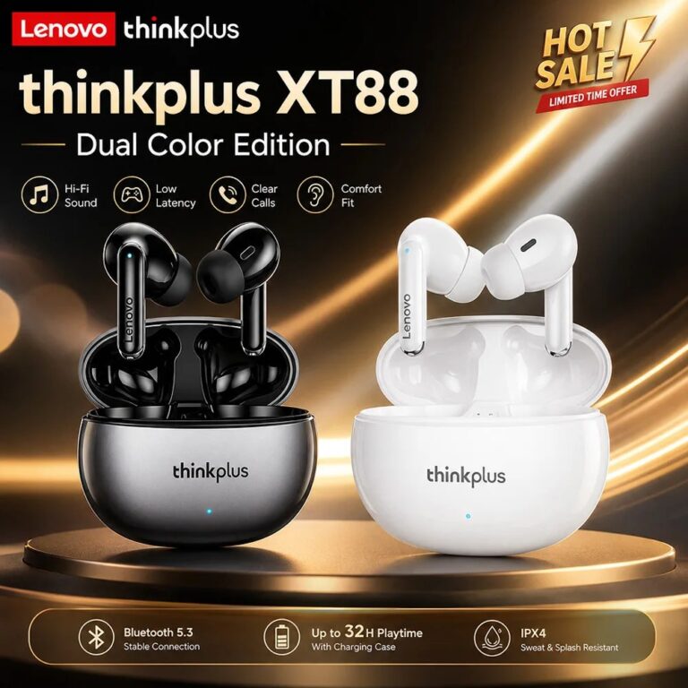 Auricolari wireless Lenovo XT88 TWS, Bluetooth 5.3, doppio microfono, audio stereo, riduzione del rumore, bassi potenti, qualità audio HIFI, controllo touch, design alla moda, mod…
