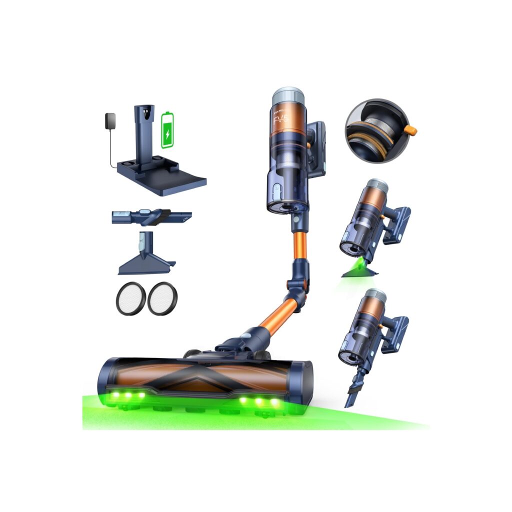 FAMIVAC FV5 Aspirapolvere Senza Fili 70 kPa, 80 Min, Peli di Animali | Scopa Elettrica Senza Fili con Display LED, Park&Power, Spazzola Antigroviglio, Luci LED verdi, Filtro autop…