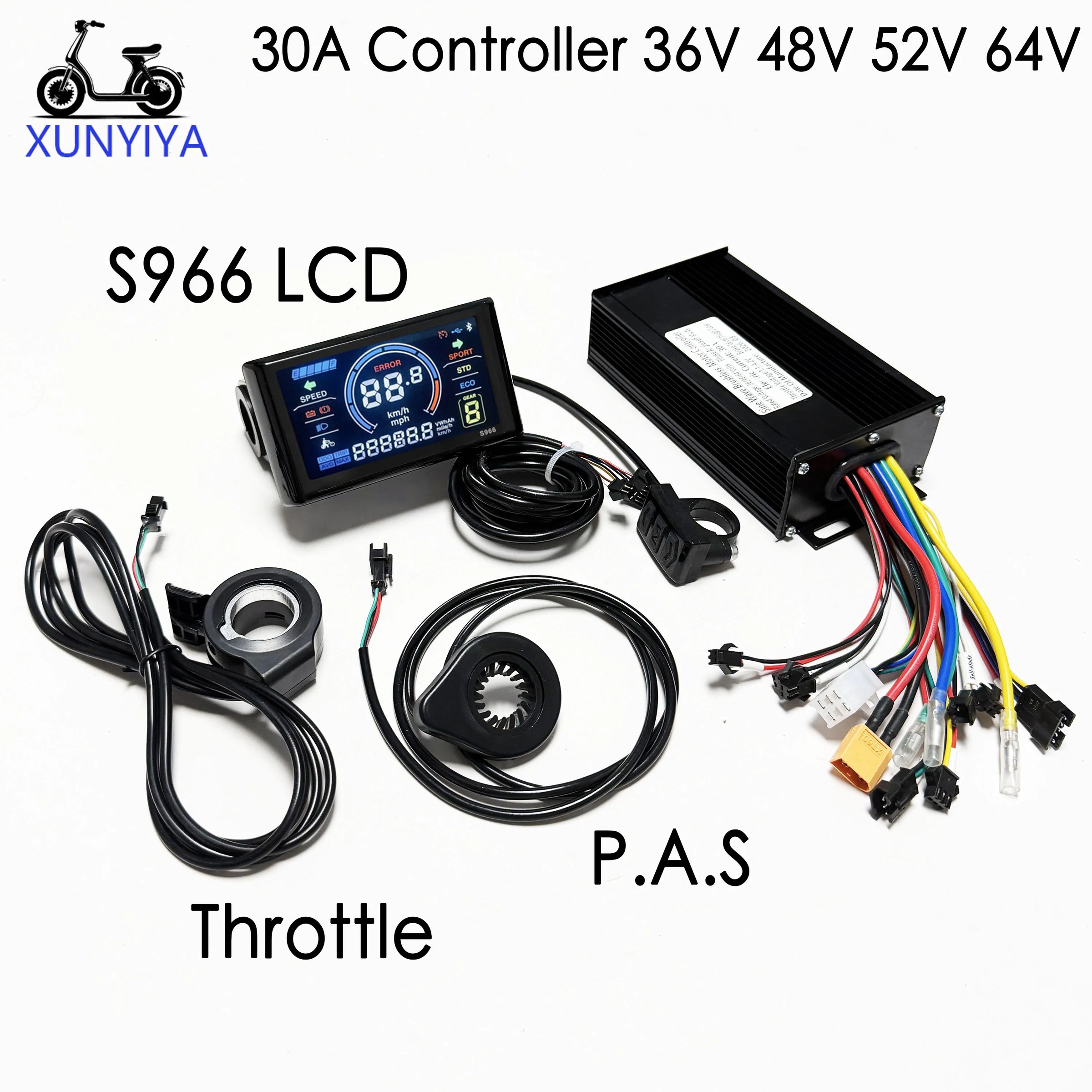 Controller a Onda Sinusoidale 30A 750W-1000W con Display LCD S966 e Acceleratore PAS, Set 36V 48V 52V 64V per Riparazione Bici Elettrica/Monopattino UART N.2