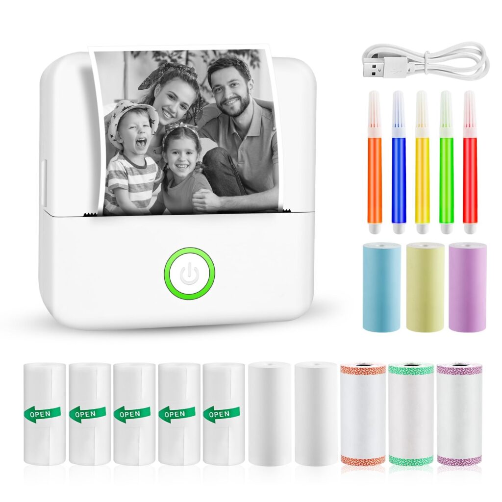 Mini Stampante Fotografica Termica Bluetooth con Ricarica USB - Stampante Istantanea Portatile per Fotografica, Note,вана, Elenchi, Memo