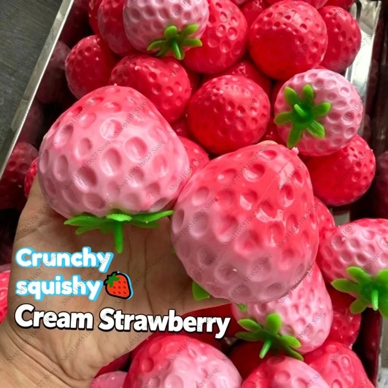 Palla Morbida Croccante a Gradiente alla Fragola, Giocattolo Antistress ASMR per Adulti, Palla da Spremere Rotonda con Blocchi Interni
