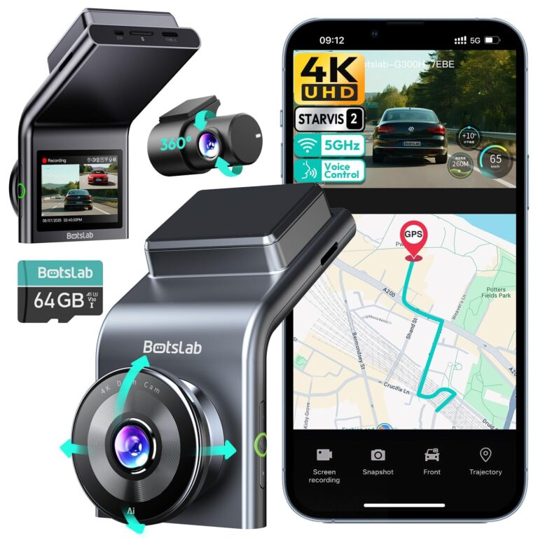 BOTSLAB Dash Cam Auto 4K STARVIS 2, Fronte+Retro, 64GB, Versione Aggiornata | Visione Notturna HDR, WiFi 5,8GHz, GPS Integrato, App, Registrazione in Loop, Controllo Vocale, Modal…