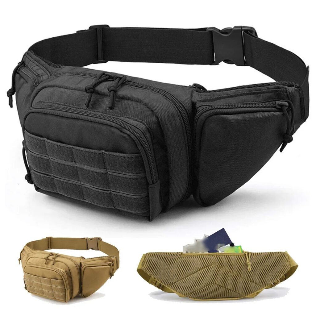 Marsupio da uomo in vita, marsupio tattico militare, motociclista, sport, arrampicata, campeggio, nylon, strumento maschile, borsa a tracolla sul petto