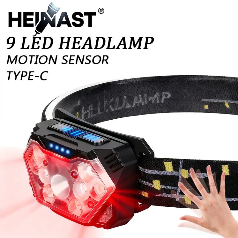 Potente lampada frontale con sensore LED Lampada frontale ricaricabile USB Torcia frontale a LED Torcia da campeggio con luce di ricerca per lanterna da pesca