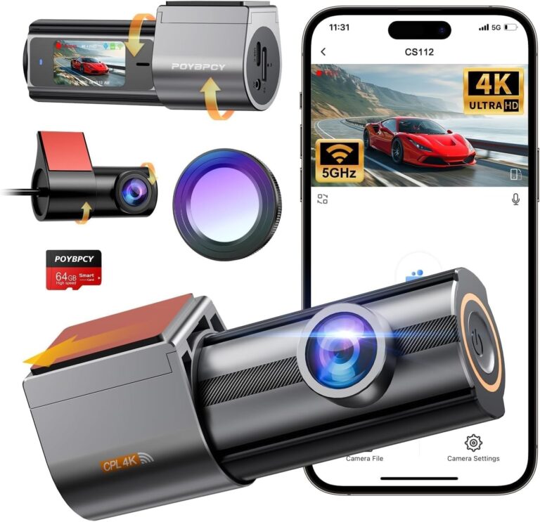 Dash Cam Auto, Doppia Dash Cam 4K+1080P con Filtro CPL, Dashcam con WiFi, Telecamera da Auto 170° Grandangolo,Scheda SD 64GB,G-Sensor,Monitoraggio Parcheggio 24H,Visione Notturna,…