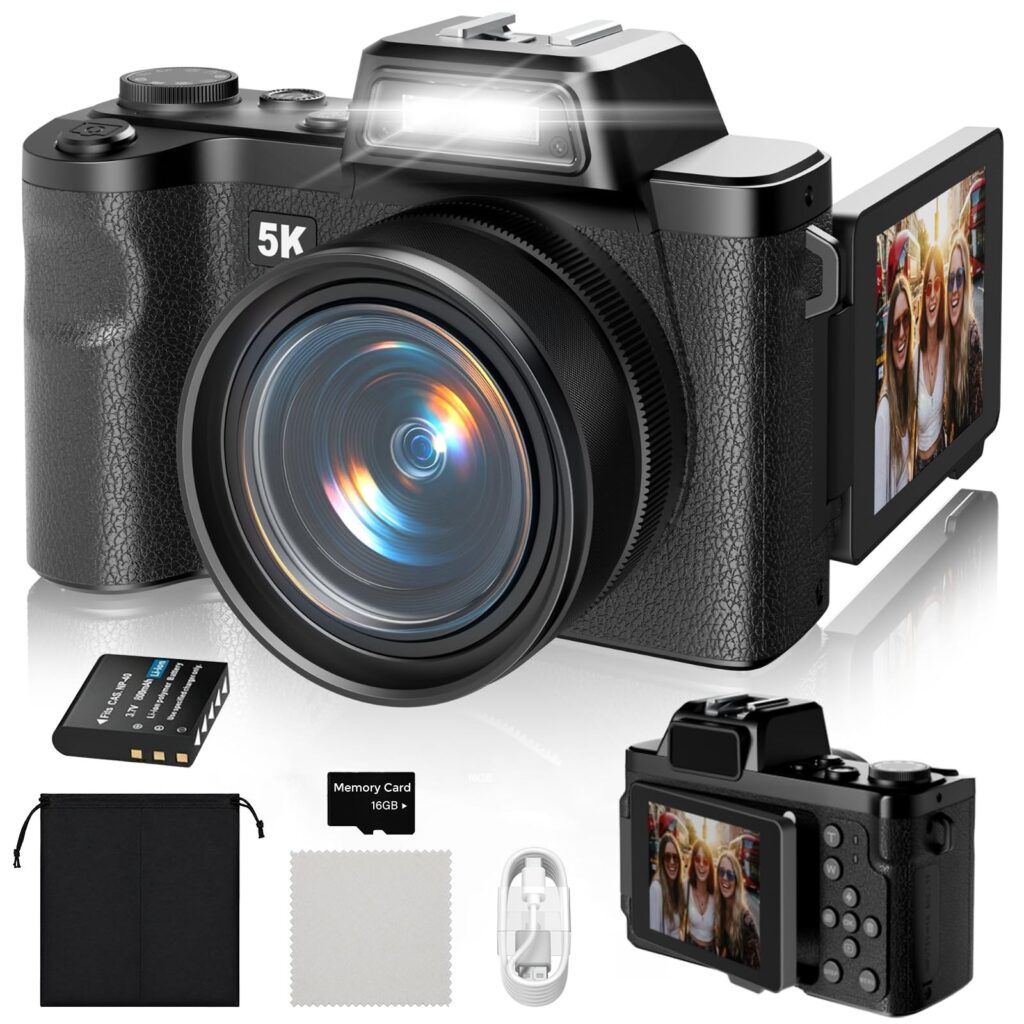 Fotocamera 5K 80MP WiFi zoom 18X schermo ribaltabile integrato 18X Zoom | Con 3 Pollici 180° Flip Screen, Flash Integrato Per Riprese Scarsa Luce, Modalità Webcam Streaming E Vide…