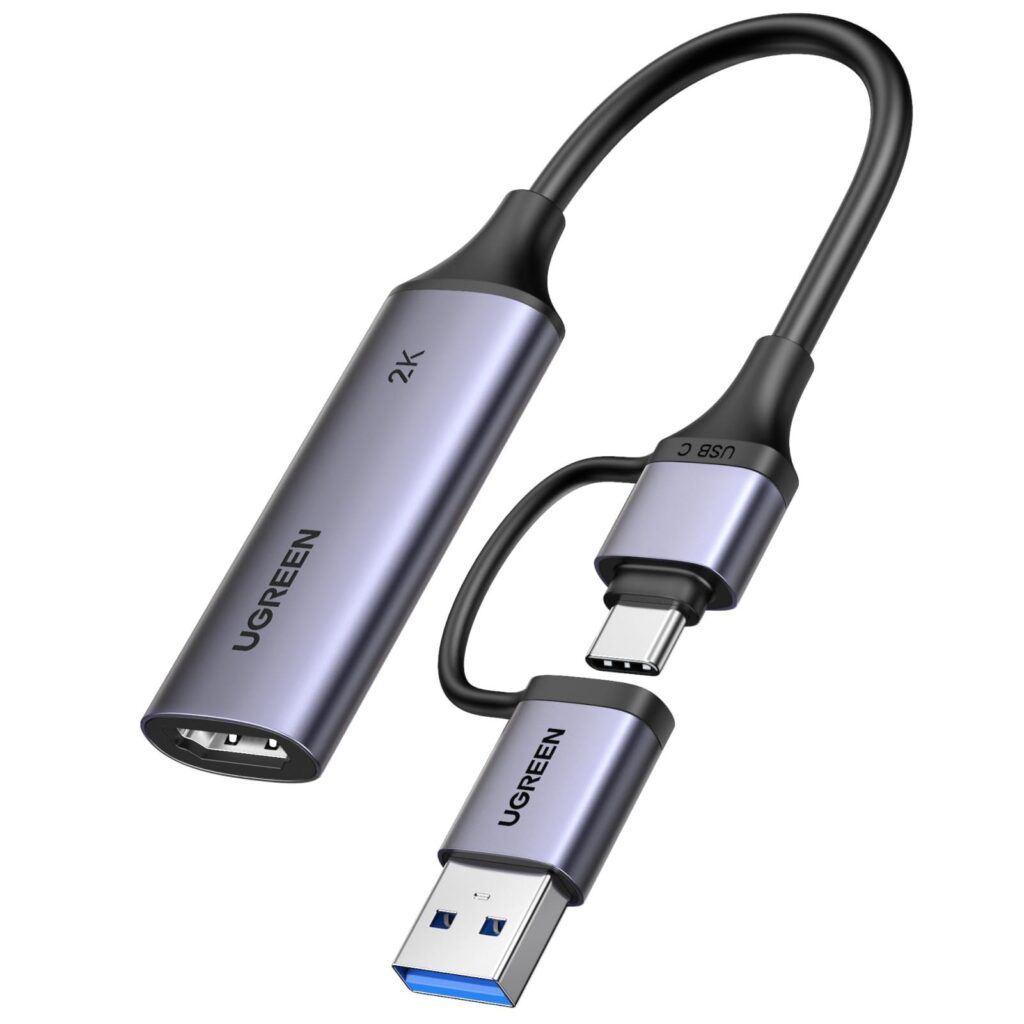 UGREEN Scheda di Acquisizione Video HDMI 4K 30Hz su USB A C 3.0 2K 30Hz | Capture Card 2K 30Hz 1080P per Streaming Registrazione di Giochi Compatibile con Quest 3 Switch 2 PS5 PS4