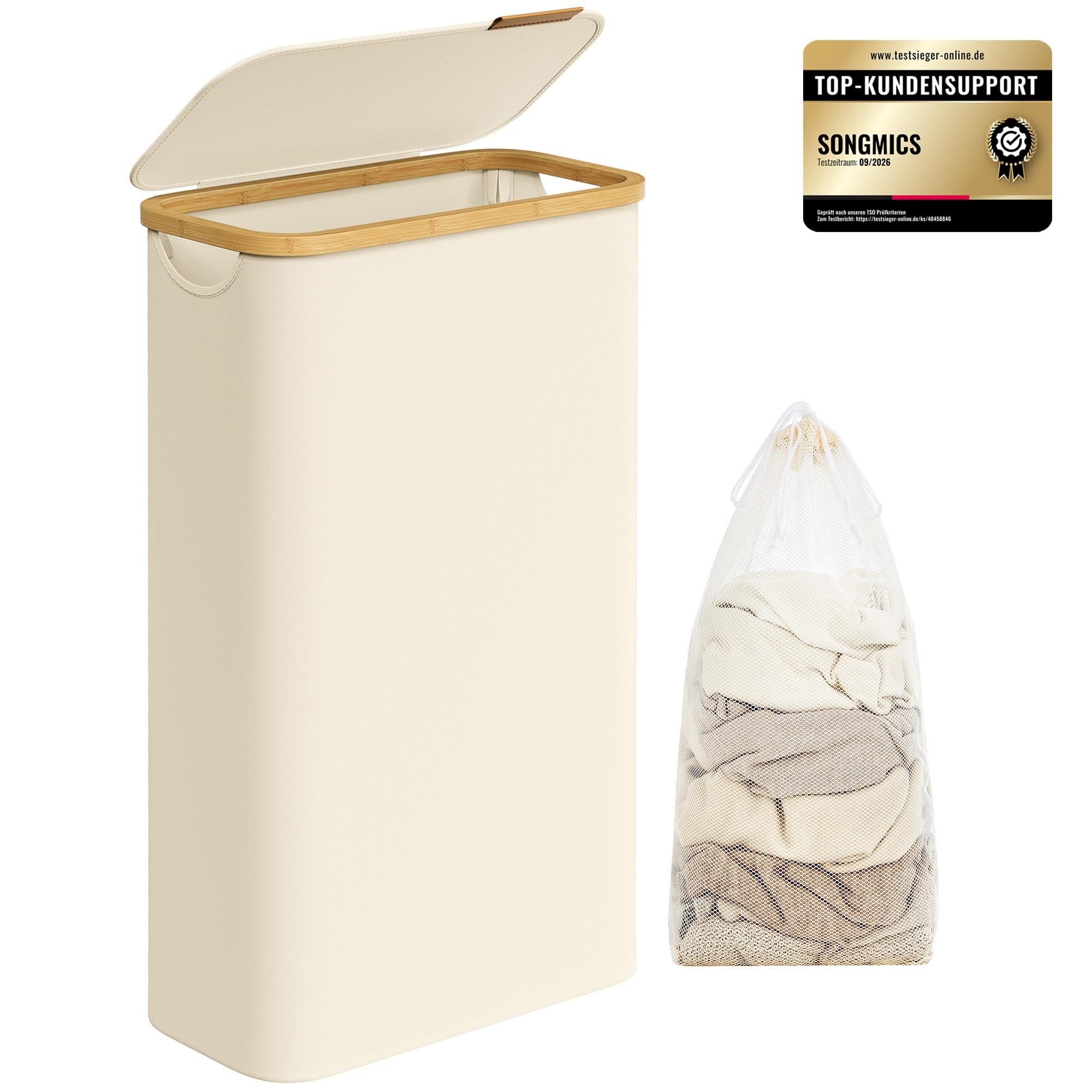 SONGMICS Cesto Portabiancheria con Coperchio, 65 L, Sacco Rimovibile | Cesta per Bucato, 42 x 22,5 x 70,5 cm, Pieghevole, Salvaspazio, Tessuto Oxford, Bianco e Bambù Chiaro, ROXAN…