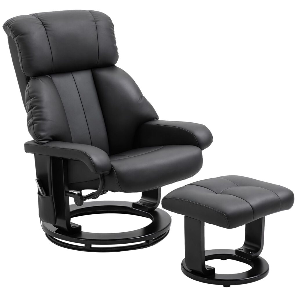 HOMCOM Poltrona Massaggiante Reclinabile Telecomando 76x80x102 cm Nero | Poggiapiedi, Poltrona Relax, 10 Punti Massaggio