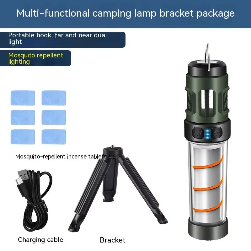 Lampada Antizanzare Multifunzione da Campeggio Ricaricabile, Torcia LED Portatile, Illuminazione Esterna, Luce Repellente per Zanzare con Treppiede