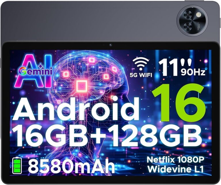 U11 Android 16 Tablet 11 Pollici Gemini AI 16GB RAM +128GB ROM (2TB TF) 8580mAh Gaming Tablet Unisoc T7200 Octa-Core 13MP+5MP Tablets PC WIFI 5/ GMS/ WidevineL1/ 3.5mm Audio/GPS/F…